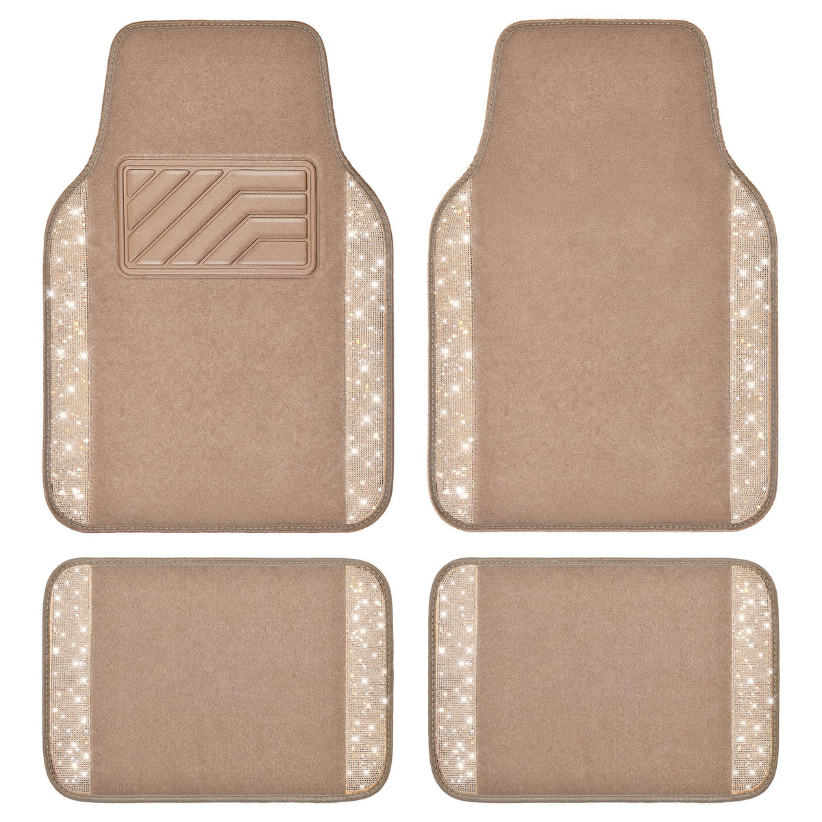 CAR PASS Bling Diamond Car Floor Mats, Sparkling Crystal Shining Glitter Rhinestone Carpet, Anti-Slip PVC Heel Pad Waterproof Universal for Automotive SUV,Sedan,Van,4pcs Girl Women Men Black Diamond