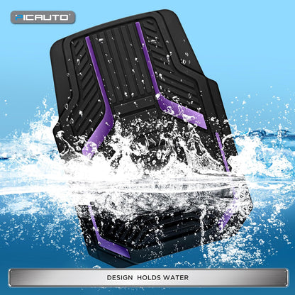 PIC AUTO Heavy Duty Rubber Floor Mats, Purple Aluminum Film Car Mats Set, Front and Rear Car Mats with Anti-Slip Backing, All Weather Protection, Trim-to-Fit for Automotive SUV, Sedan, Van