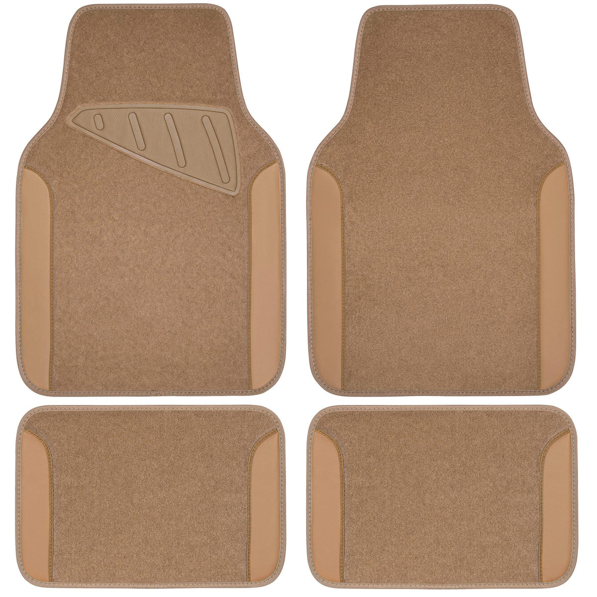 CAR PASS Beige Leather & Waterproof Car Carpet Floor Mats, Universal Car Mats Fit for SUV,Vans,sedans, Trucks,Set of 4pcs Car Carpet with Anti-Slip nibbs Driver Heel Pad (All Beige)