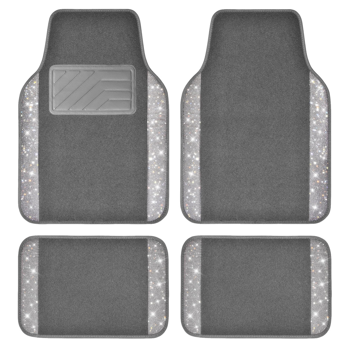 CAR PASS Bling Diamond Car Floor Mats, Sparkling Crystal Shining Glitter Rhinestone Carpet, Anti-Slip PVC Heel Pad Waterproof Universal for Automotive SUV,Sedan,Van,4pcs Girl Women Men Black Diamond