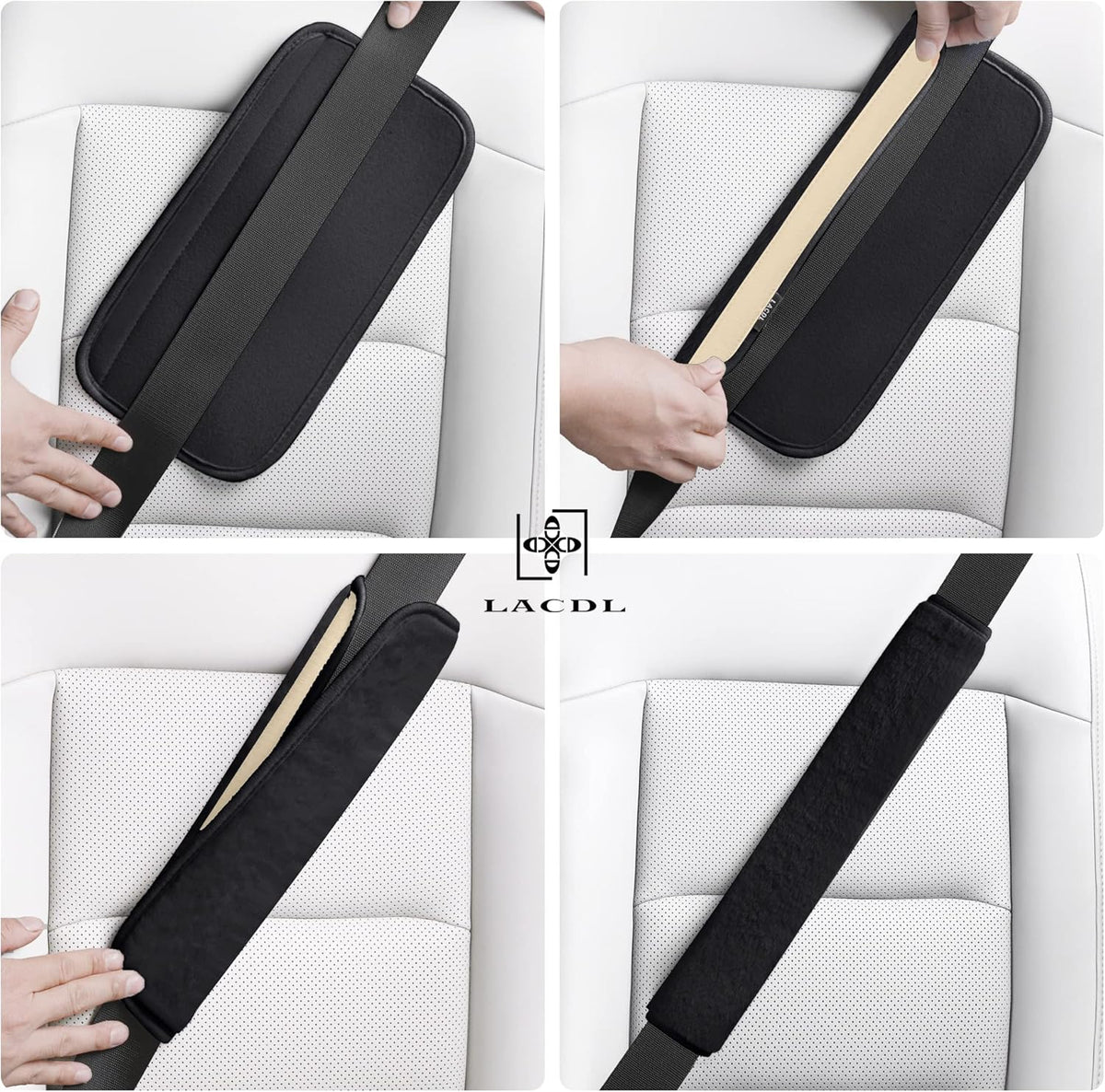 LACDL Extra Long Seatbelt Cover Super Soft Furry for Adults Kids Women & Men, Thick Plush Full Car Seat Belt Strap Cushion, Fluffy Shoulder Pad Protector, Auto Interior Accessories, 1pc, Black, 15.5in