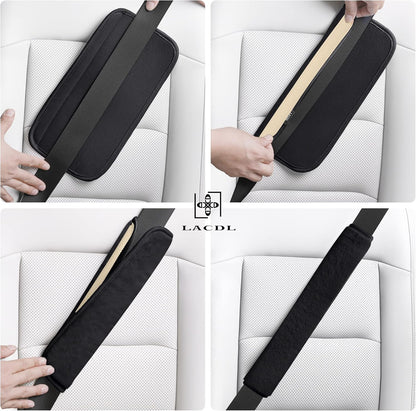 LACDL Extra Long Seatbelt Cover Super Soft Furry for Adults Kids Women & Men, Thick Plush Full Car Seat Belt Strap Cushion, Fluffy Shoulder Pad Protector, Auto Interior Accessories, 1pc, Black, 15.5in