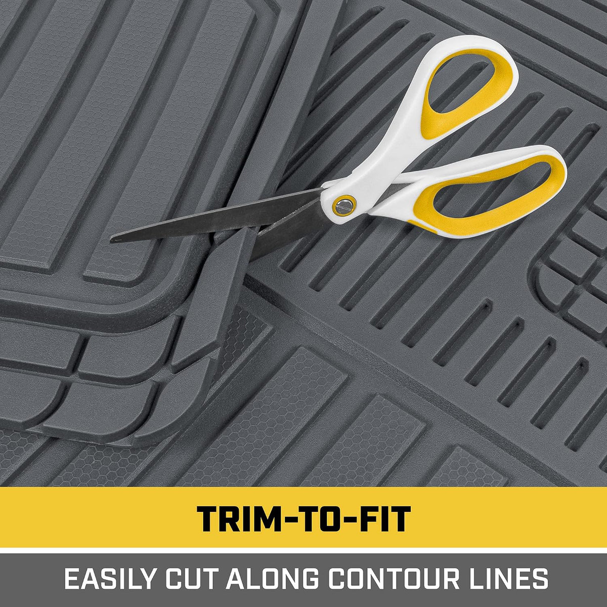 Cat® ToughLiner™ Gray Car Floor Mats - Heavy Duty Trim to Fit Floor Mats for Trucks - All-Weather Truck Accessories & Odorless Rubber Automotive Floor Mats - Car Mats & SUV Floor Liners for Car